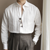 休闲亚麻衬衫男长袖秋季商务免烫白色上衣绅士纯色百搭温莎领衬衣
