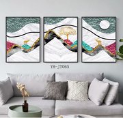 现代简约客厅三联画装饰画，铝合金边框北欧风格，沙发背景墙福鹿壁画