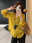 高级黄色衬衫女长袖薄款2024年设计感小众，法式休闲上衣外套防晒衣