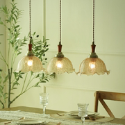 餐厅吧台一字三头吊灯美式复古餐桌灯法式长条中古实木艺术吊线灯