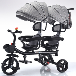 双人儿童三轮车可带人二胎溜娃神器双胞胎手推车大小宝婴儿脚踏车