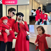 中国风亲子装春秋装，一家三口母女连衣裙针织衫，毛衣旗袍婴儿全家装