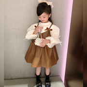 女童连衣裙秋冬款法式感甜美时髦公主泡泡袖小女孩两件套套裙