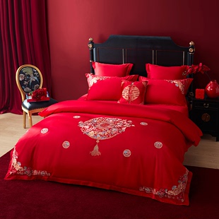 佳丽斯婚庆四件套大红床喜被新婚床品被套床单喜庆结婚套件月圆花