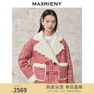 maxrieny春节新年氛围，感千鸟格大衣冬季复古大翻领外套