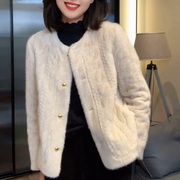 毛毛外套女2023小香风独特超好看羊羔绒短款外套女秋冬季
