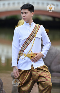 傣王妃服饰泰国传统男装套装正装白色泰西结合影楼旅拍结婚新郎装