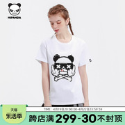 Hipanda你好熊猫设计潮牌熊猫女款中指珠片款休闲短袖T恤