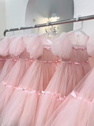 女童礼服公主裙夏季2024儿童洋气粉色连衣裙女孩夏装泡泡袖裙