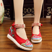 高跟老北京女布鞋单鞋坡跟民族风绣花鞋中式复古刺绣汉服鞋舞蹈鞋