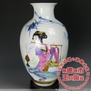 王平挥手绘古装人物画，景德镇陶瓷器青花斗彩花瓶，工艺品收藏摆件