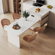 轻奢多功能岛台餐桌一体，现代简约岩板饭，桌椅组合泡茶桌家用可伸缩