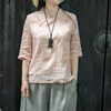 念江南文艺复古新中式苎麻刺绣立领中袖衬衫设计感小众质感上衣女