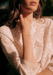 法式小众白色立领设计感复古镂空蕾丝，唯美长袖衬衫上衣