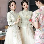 中式伴娘服2024秋冬中国风大码长袖秀禾显瘦姐妹服伴娘团礼服