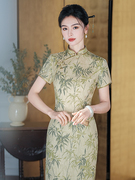 中长款旗袍小个子绿色传统中国风春素雅气质，日常可穿新中式平时穿
