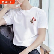 夏季国风印花纯棉短袖T恤男士圆领青少年韩版T恤学生上衣