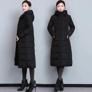 反季羽绒棉服女中长款韩版外套修身黑色棉衣，过膝加厚大码棉袄