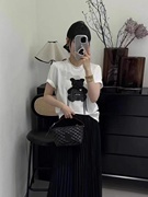 kaka2024春夏款韩版减龄圆领刺绣，小熊短袖修身棉，t恤女上衣打底衫
