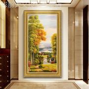 网红关玄式装饰画纯手绘发财树，风景油画欧式竖版走廊过道高级美挂