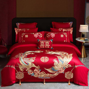 新婚庆(新婚庆)四件套大红色全棉，刺绣结婚房喜被套，六八十件套纯棉床上用品