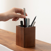 办公室木质笔筒刻字商务，定制桌面文具收纳盒黑胡桃木笔桶