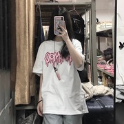 原宿港风女装上衣女紫色日系短袖T恤2022年夏季宽松韩版学生