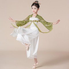 中秋节汉服女童儿童古典舞蹈服中国风扇子舞身韵飘逸齐胸表演服装