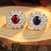 925纯银镀金镶嵌3.6克拉培育红宝石满钻复古蓝宝石戒指女戒