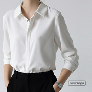 白色暗门襟雪纺衬衫女长袖，设计感小众上衣，春秋ol气质职业面试衬衣