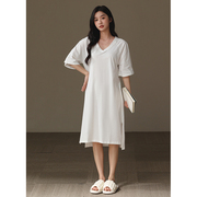 2023年短袖睡衣女夏季纯棉，宽松孕妇性感白色一体式纯欲风睡裙