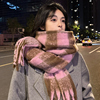 高级感软糯加厚粉色格子围巾，女生冬季韩系毛绒，茸围脖2023披肩