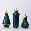 欧式后现代陶瓷家居工艺品摆件，蓝色电镀金边陶瓷样板房花瓶