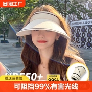 upf50+防晒帽春夏季2024女大帽檐，防紫外线空顶太阳帽子遮阳帽