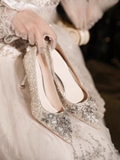 水晶婚鞋女2024法式主，婚纱不累脚新娘鞋，小众高级感伴娘高跟鞋