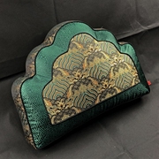 中式传统罗汉床宝座靠背宫廷绸缎腰枕山形，云枕元宝扇形加大后靠垫