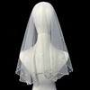 新娘结婚主婚纱头纱，超仙森系短款珍珠头纱盖头，单层钉珠头纱头饰