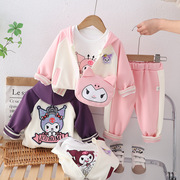婴儿衣服春季女童洋气韩版卡通包包四件套小童套装一岁女宝宝春装