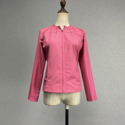 外贸原单粉红色长袖外套女学院，风立领黑色拉链，上衣速干短风衣薄款