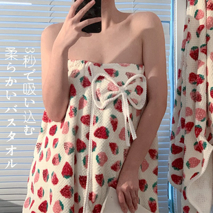 日式浴裙套装珊瑚绒加厚速干菠萝格成人印花浴裙可穿可裹抹胸浴巾