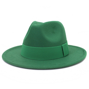 春季草绿色帽子毛呢，爵士帽子英伦风礼帽，男女士大檐帽