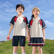 幼儿园园服拍照红色，长袖学院风裙子，小朋友可爱天蓝经典衬衣两件套