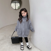韩版童装儿童外套冬季女童纯色加厚毛衣宝宝中长款厚实毛衣裙
