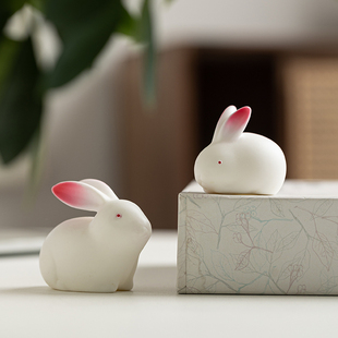 可爱小兔子摆件迷你动物陶瓷工艺品家居桌面装饰品盆景微景观造景