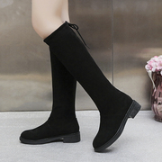 黑色过膝靴女2023秋季高跟长筒靴，平底长靴绒面，粗跟加绒冬靴子