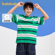 巴拉巴拉男中大童T恤夏季纯棉学院运动条纹短袖202223117112