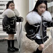 韩国童装儿童皮草整皮超大狐狸毛领真毛时尚洋气复合皮毛一体