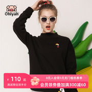 Ohlyah2024秋黑色半小高领圆领套头卫衣女无帽宽松上衣潮纯棉外套