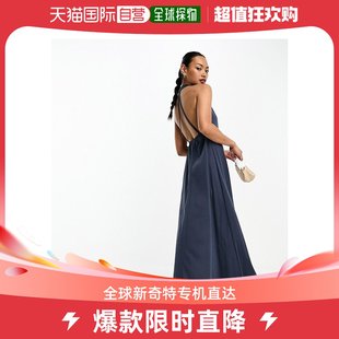 香港直邮潮奢 ASOS 女士设计挂脖圆领深V莫代尔中长连衣裙(灰色)