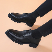 男士增高皮鞋男韩版软底透气休闲内增高6cm黑色，英伦商务潮流鞋子
